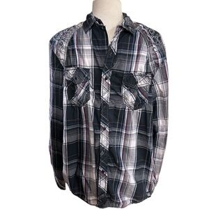 Machine Long Sleeve Button Down Shirt Men's large Gray Y2K Grunge